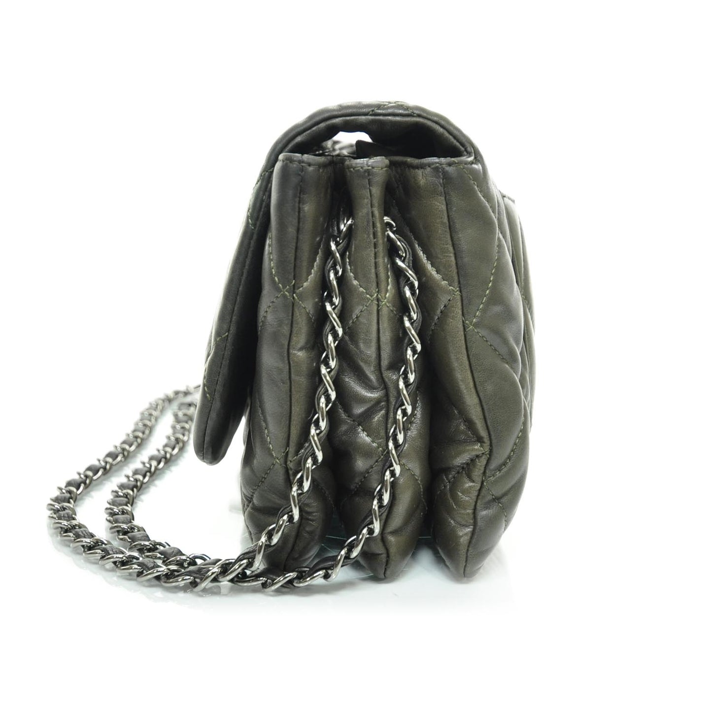 Lambskin Quilted 3 Flap Bag Dark Khaki