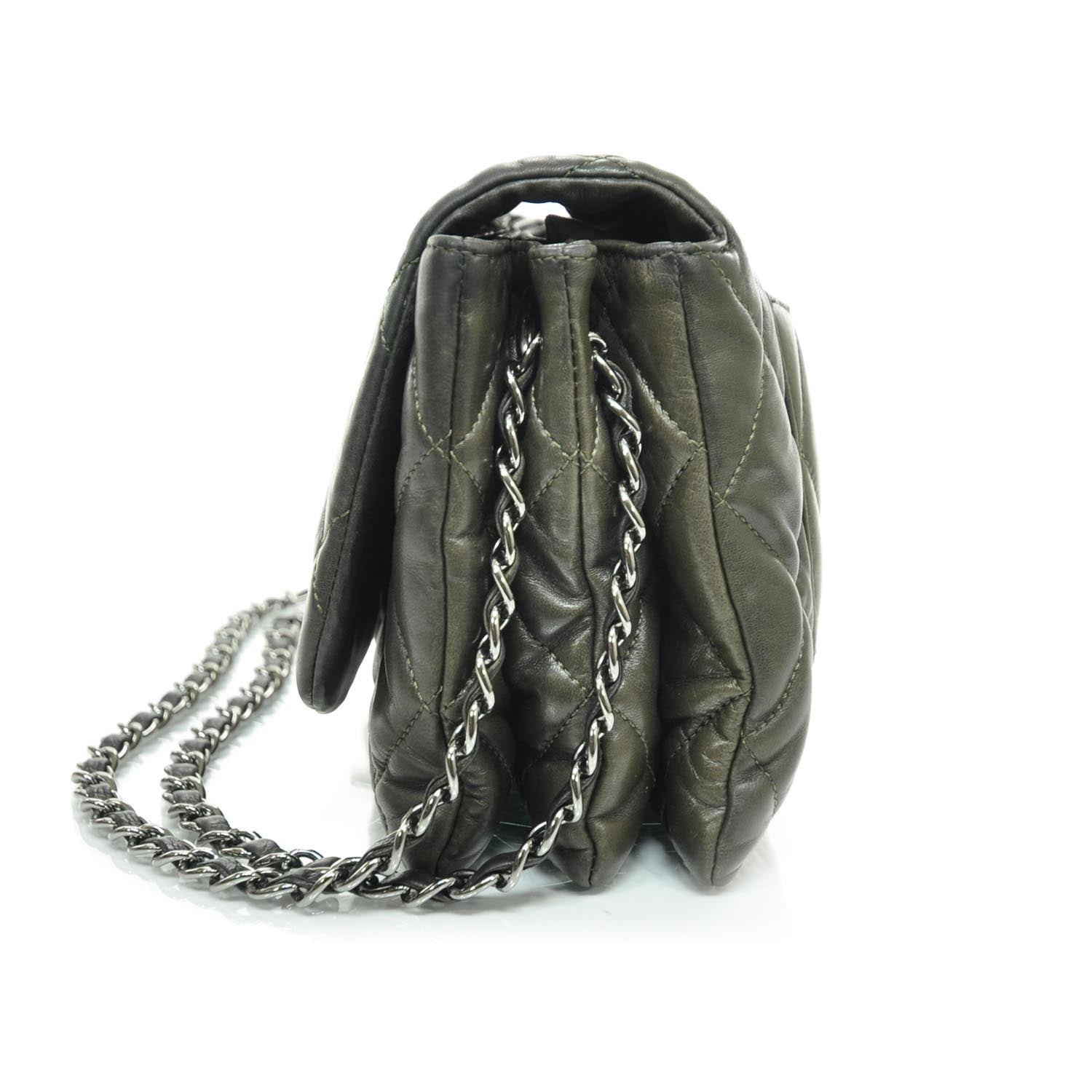 Chanel Lambskin Quilted 3 Flap Bag Dark Khaki 5 of 8