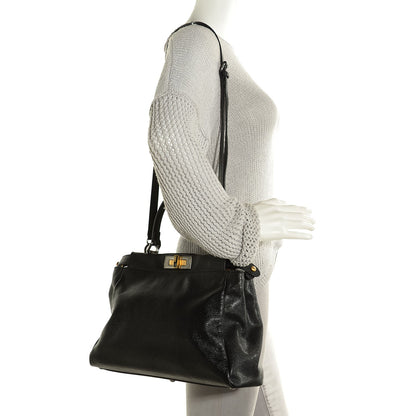 Fendi Goatskin Zucca Medium Peekaboo Iconic Satchel Black Tobacco 2 of 10