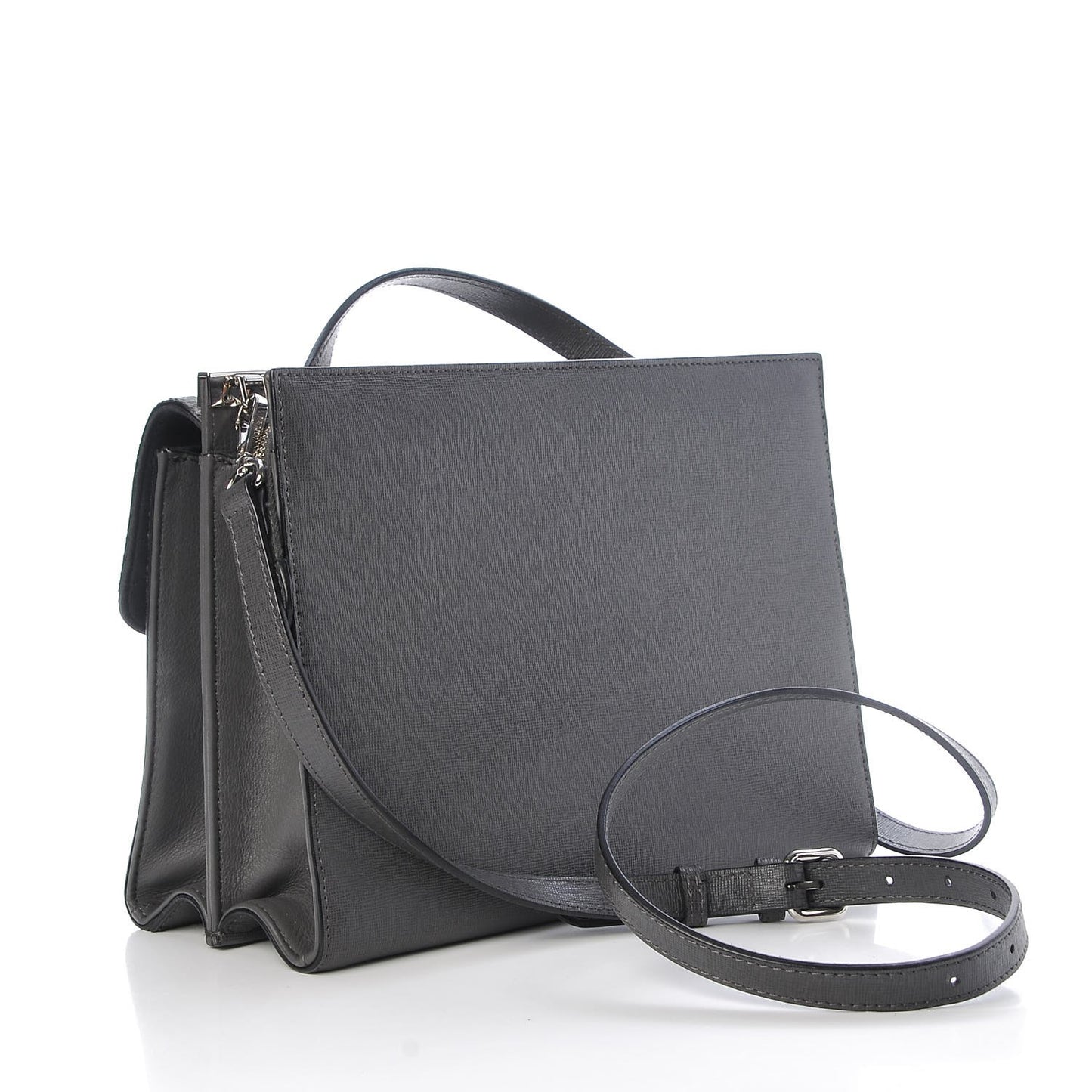Calf Hair Crocodile Printed Demi Jour Shoulder Bag Grey