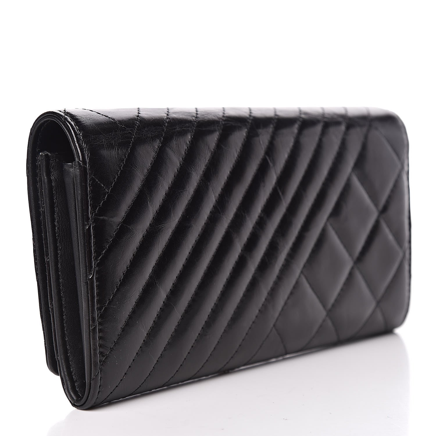 Chanel Glazed Calfskin Quilted Coco Boy Large Gusset Flap Wallet Black 3 of 12