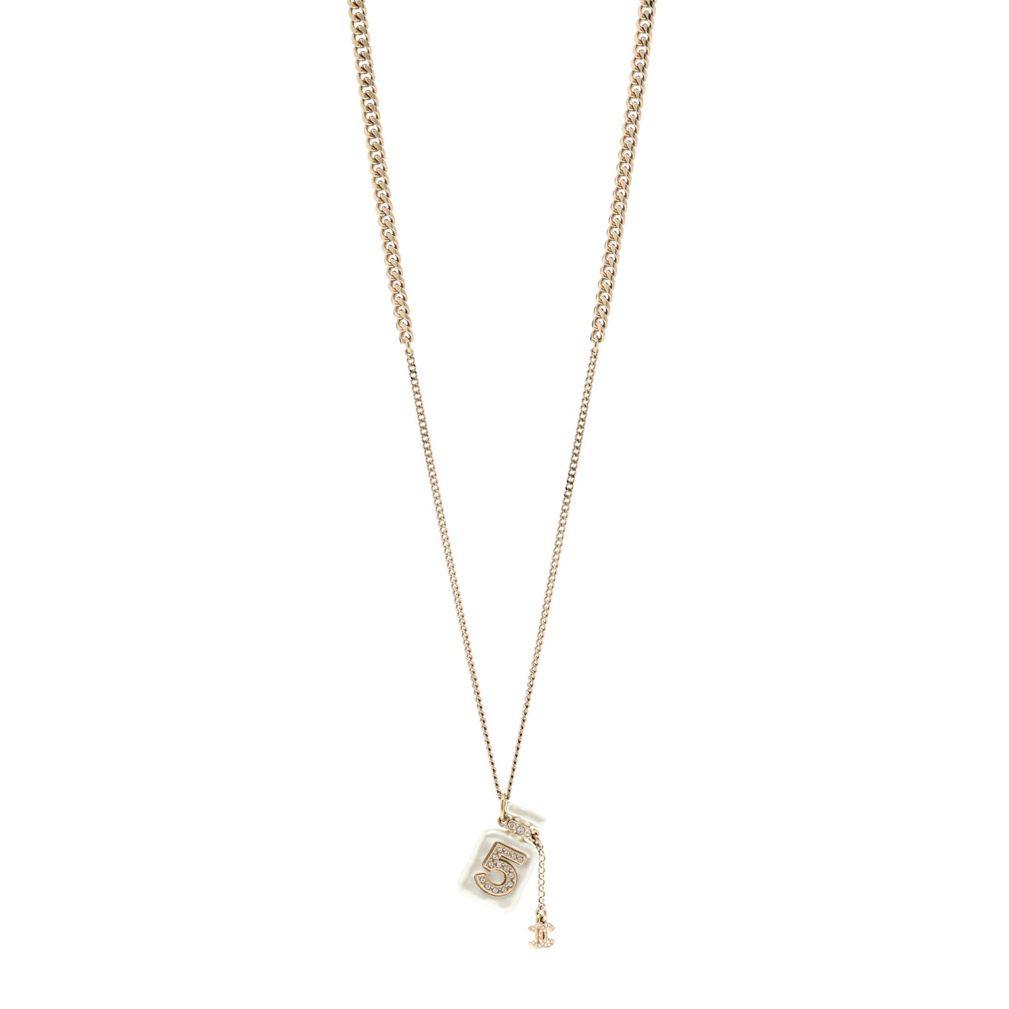 Crystal Pearl CC No. 5 Perfume Bottle Necklace White Gold