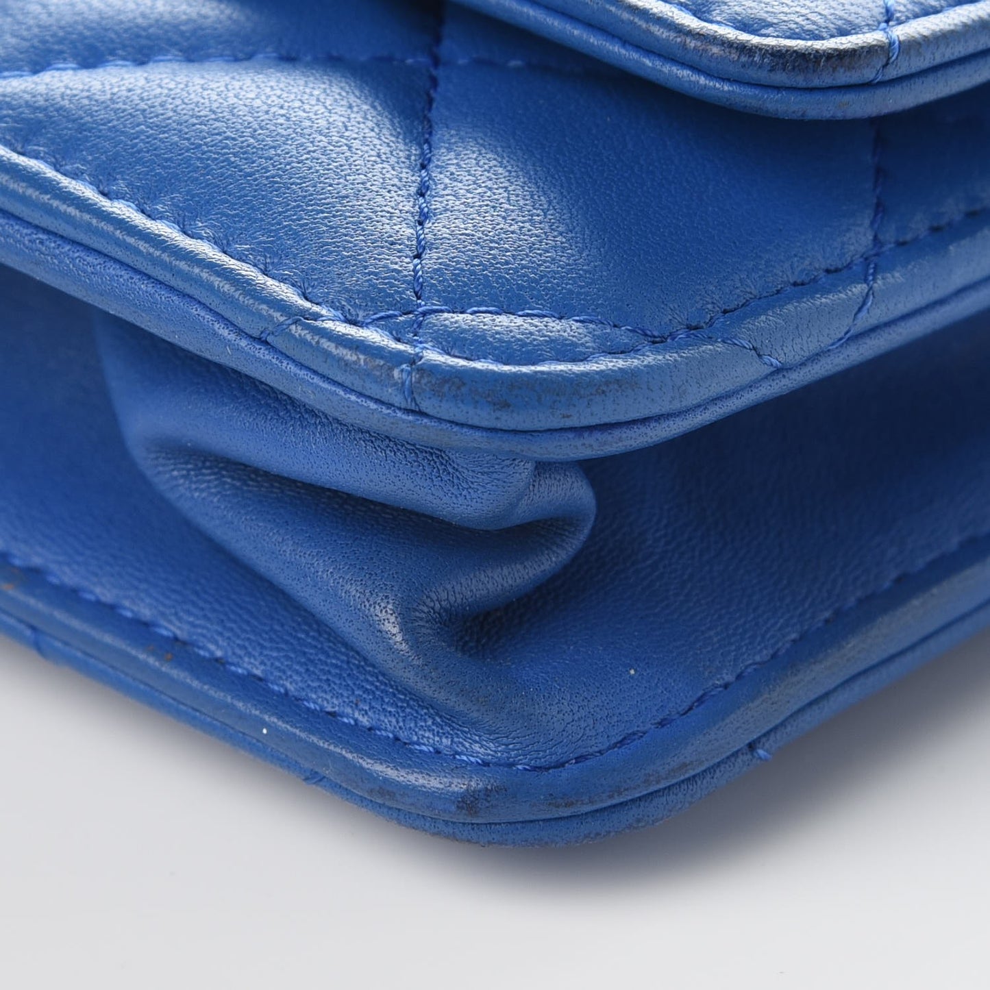 Lambskin Quilted Wallet On Chain WOC Blue