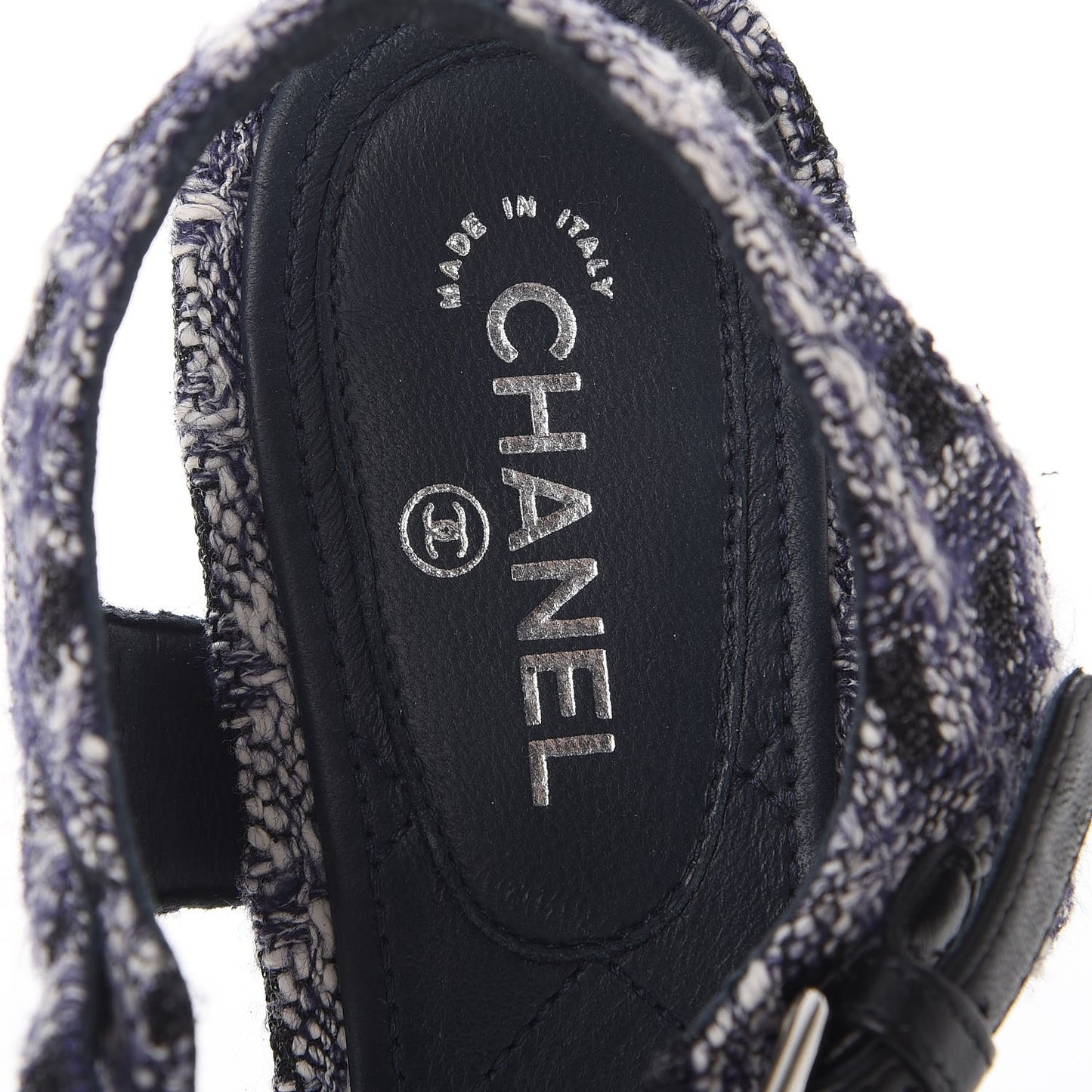 Tweed CC Chain Sandals 37.5 Navy Black