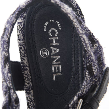 Chanel Tweed CC Chain Sandals 37.5 Navy Black 7 of 8