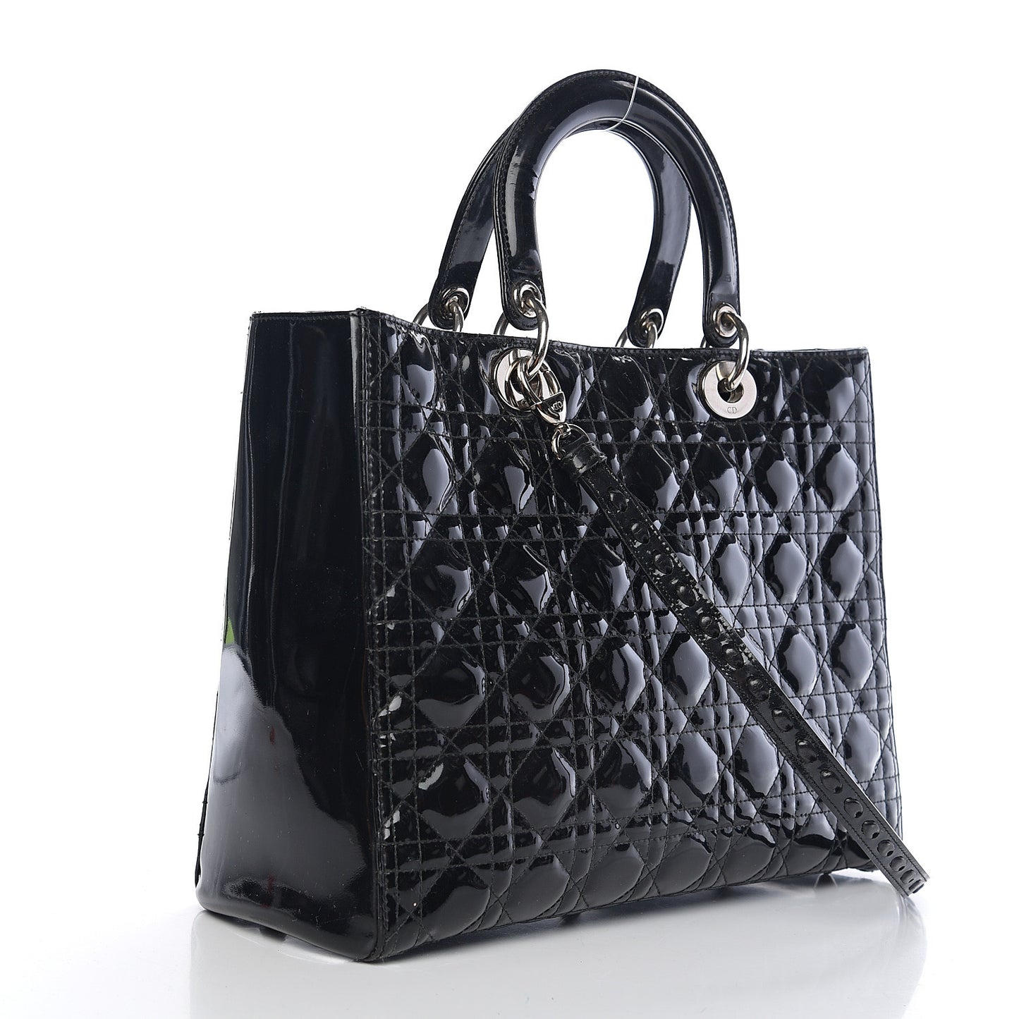 Patent Cannage Large Whipstitch Lady Dior Black