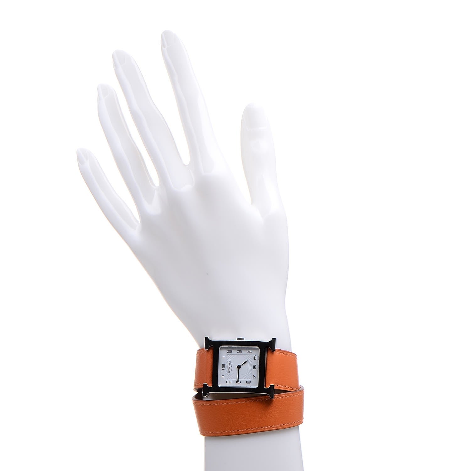 Hermes Stainless Steel Swift 26mm Heure H Hour Double Tour Quartz Watch Orange 2 of 10