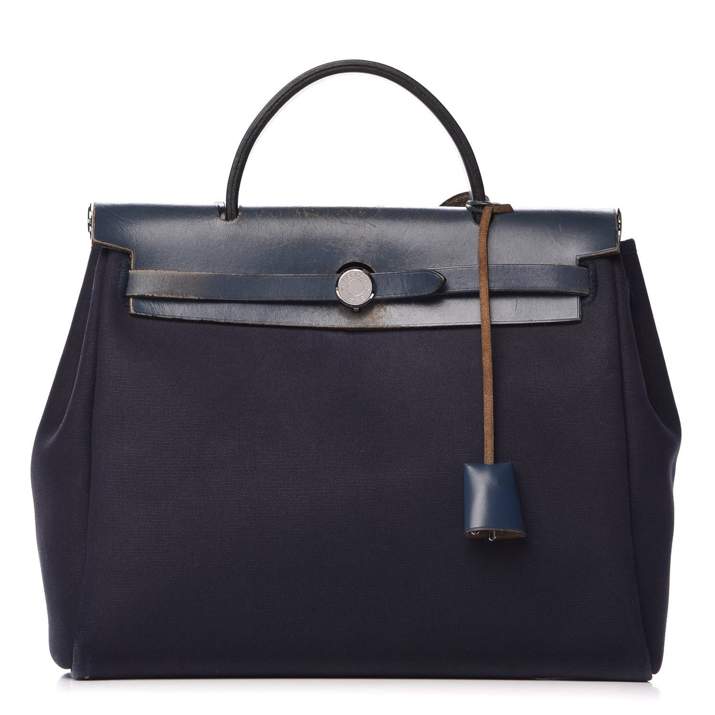 Toile Vache Calfskin Herbag PM 30 Navy Bleu Natural