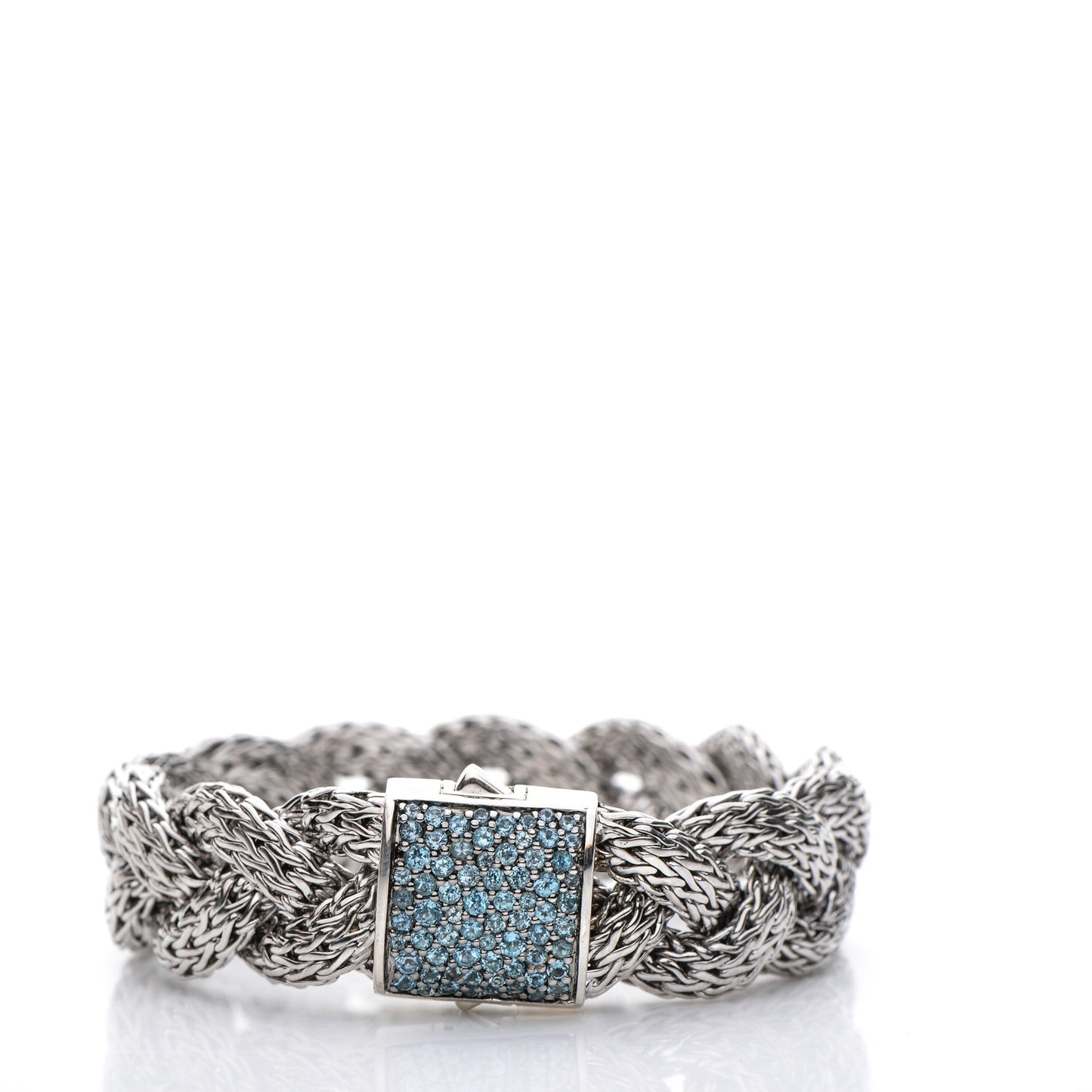 Sterling Silver Blue Topaz Braided Classic Chain Clasp Bracelet L