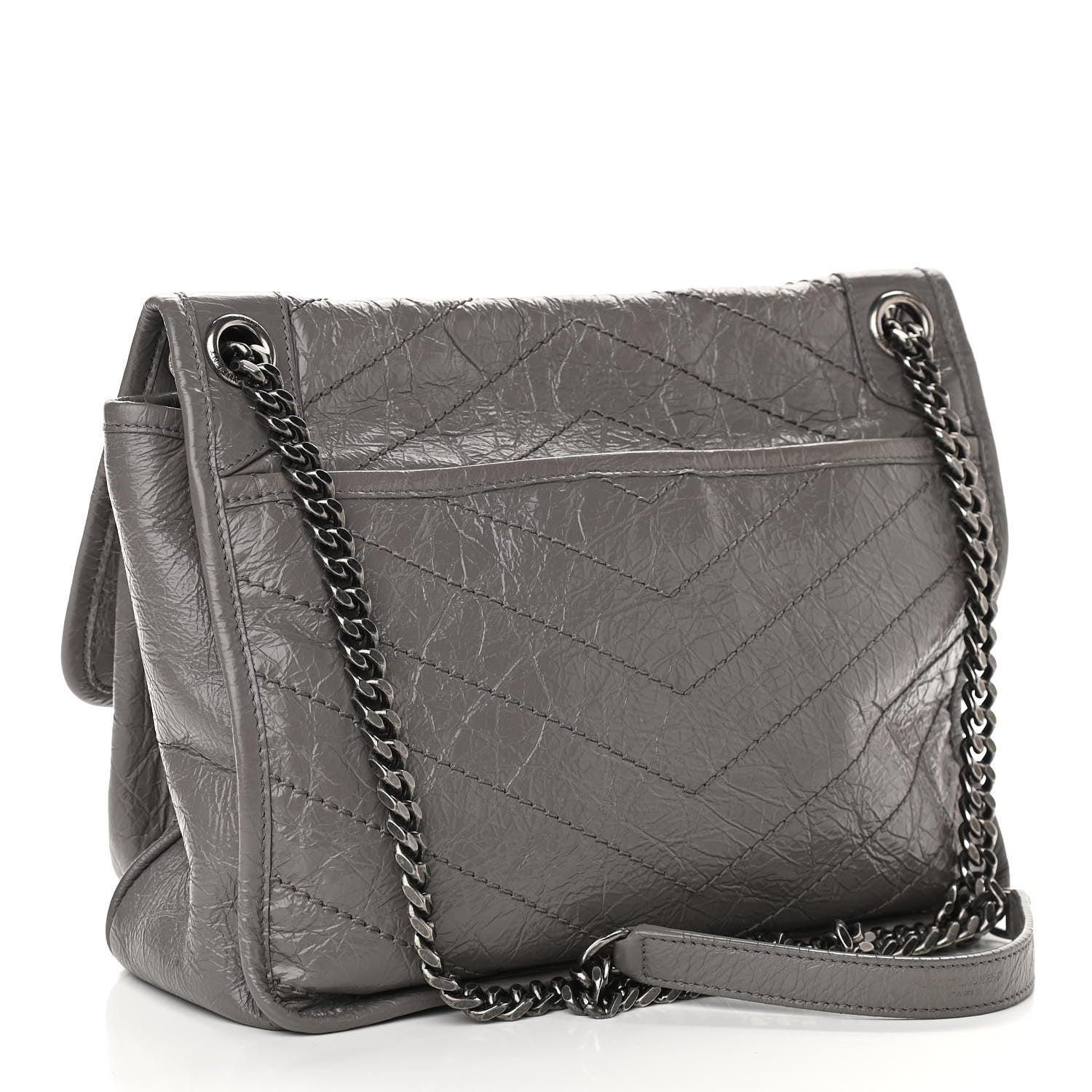 Saint Laurent Crinkled Calfskin Matelasse Monogram Medium Niki Chain Satchel Fog 3 of 13