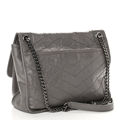 Saint Laurent Crinkled Calfskin Matelasse Monogram Medium Niki Chain Satchel Fog 3 of 13