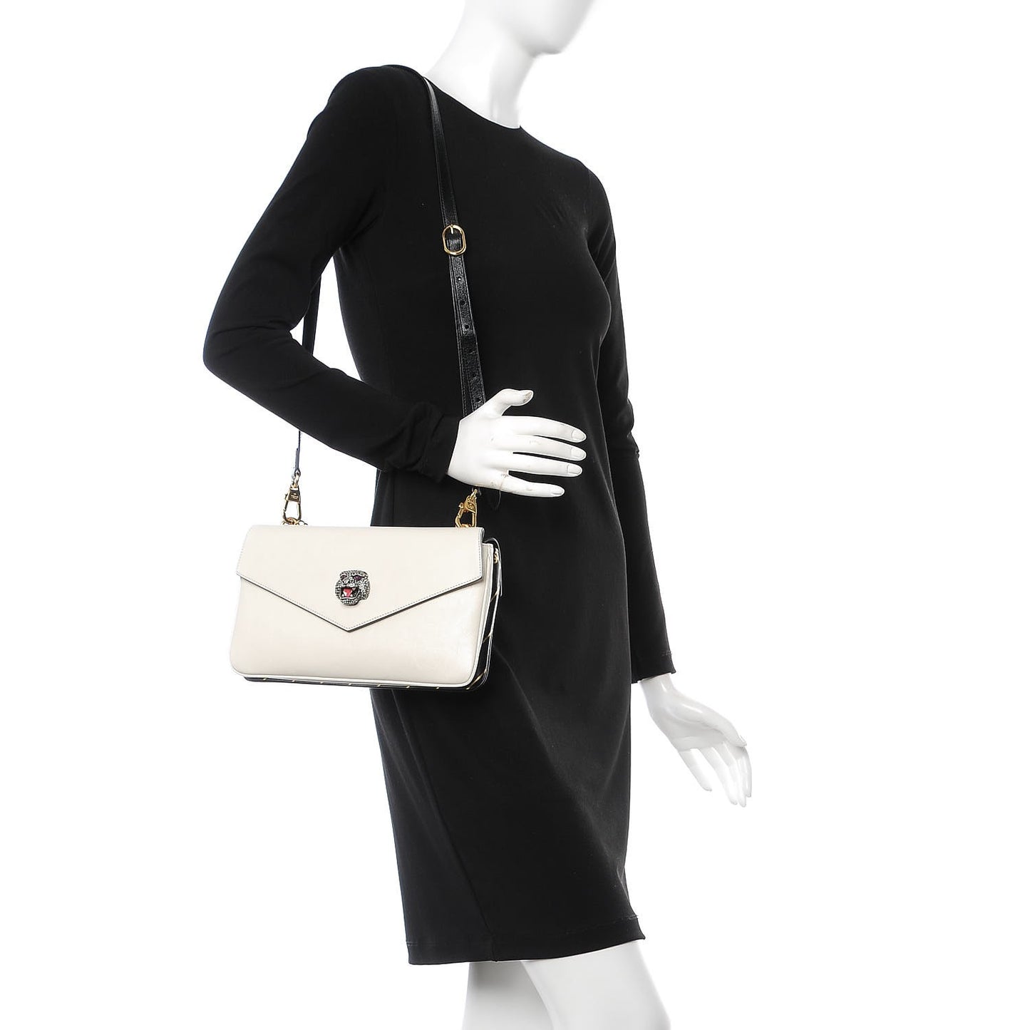 Calfskin Diagonal GG Medium Thiara Double Envelope Shoulder Bag Black White