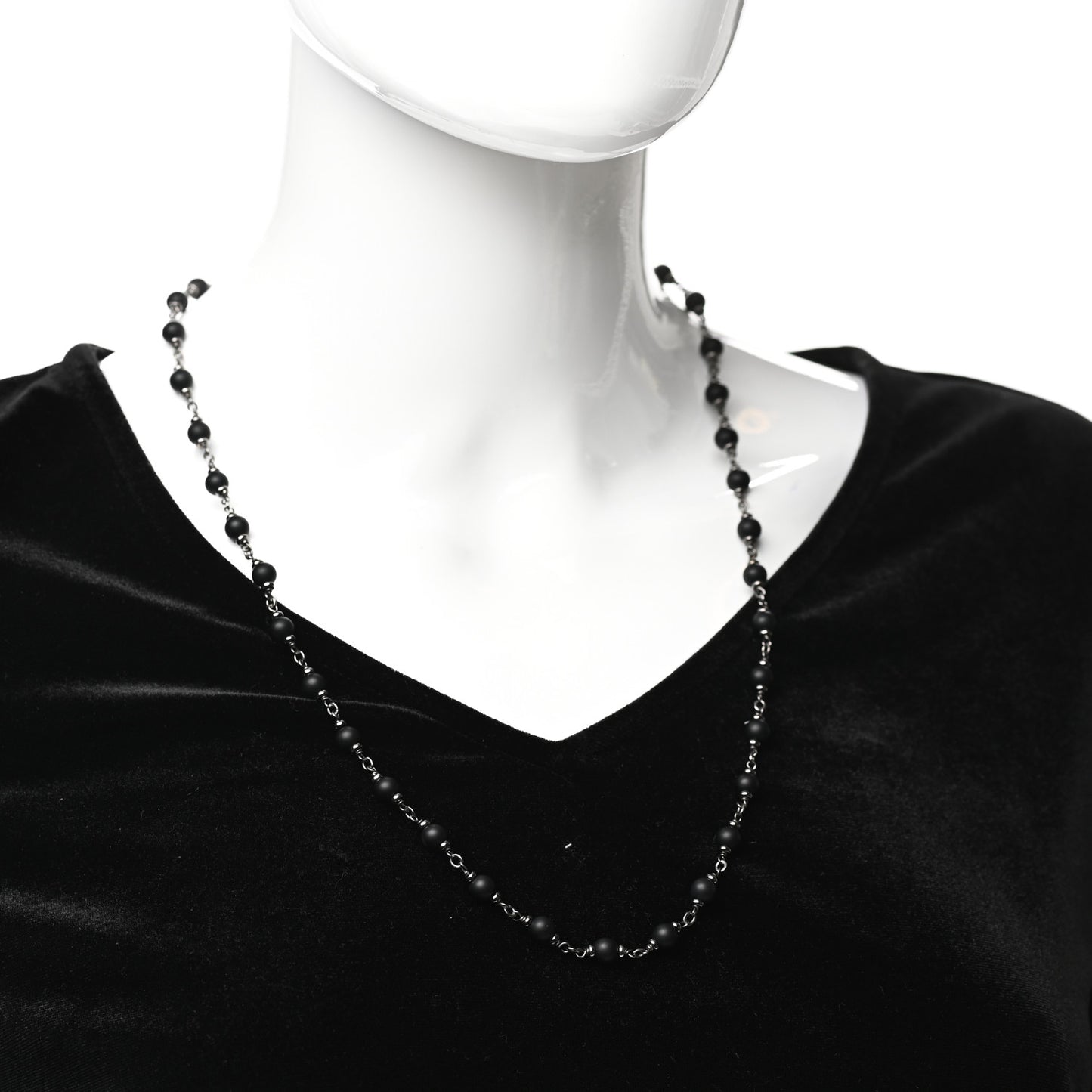 Sterling Silver Black Onyx 6.5mm Spiritual Beads Necklace