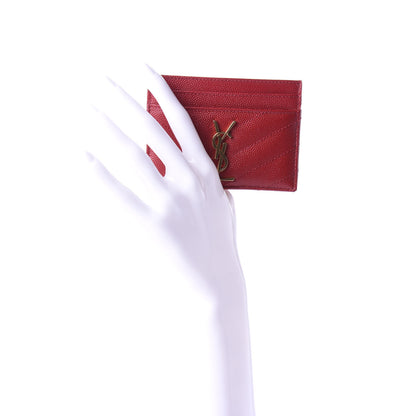 Saint Laurent Grain De Poudre Matelasse Chevron Monogram Credit Card Case New Red 2 of 8