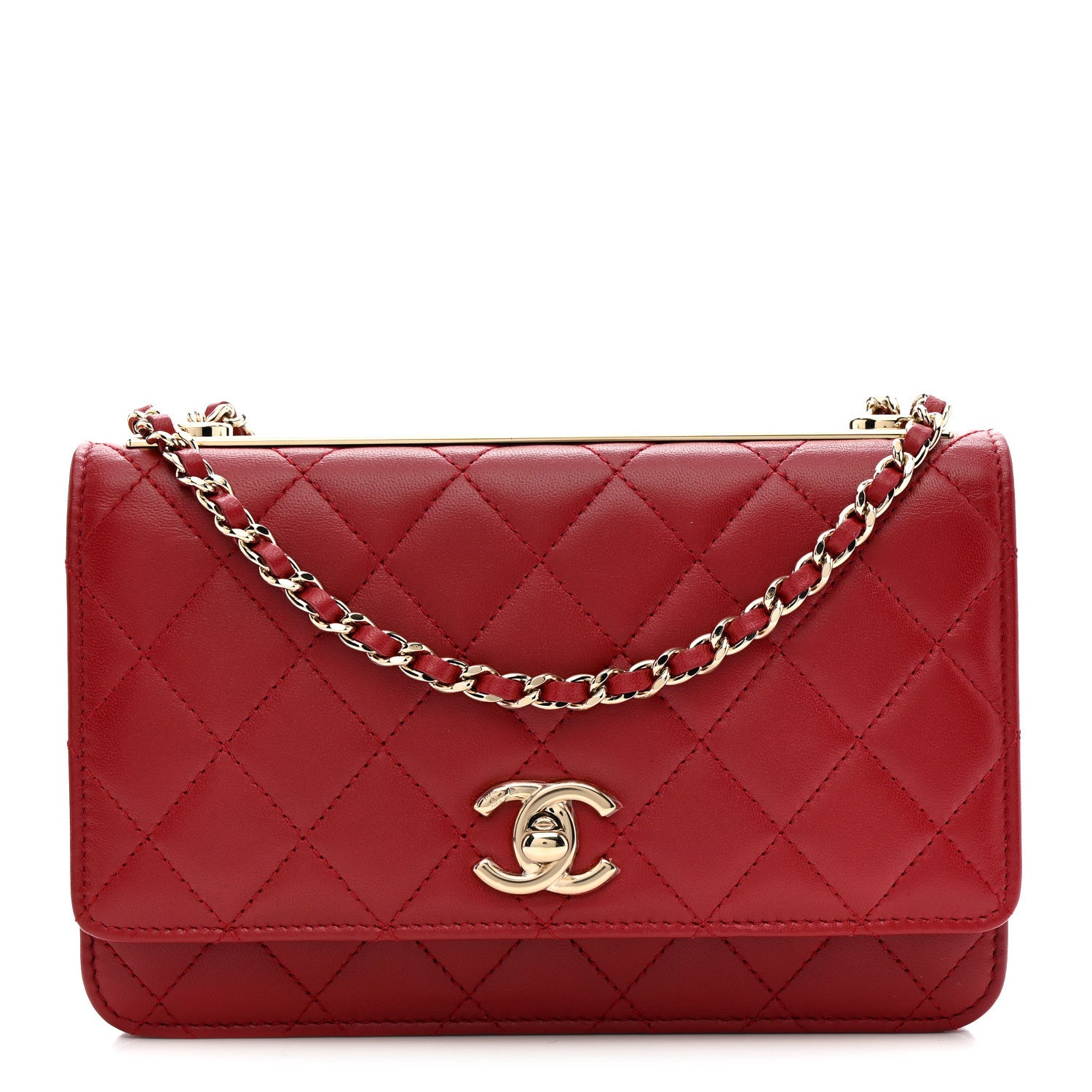 Chanel Lambskin Quilted Trendy CC Wallet On Chain WOC Red 1 of 13