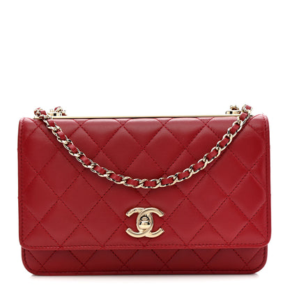 Chanel Lambskin Quilted Trendy CC Wallet On Chain WOC Red 1 of 13