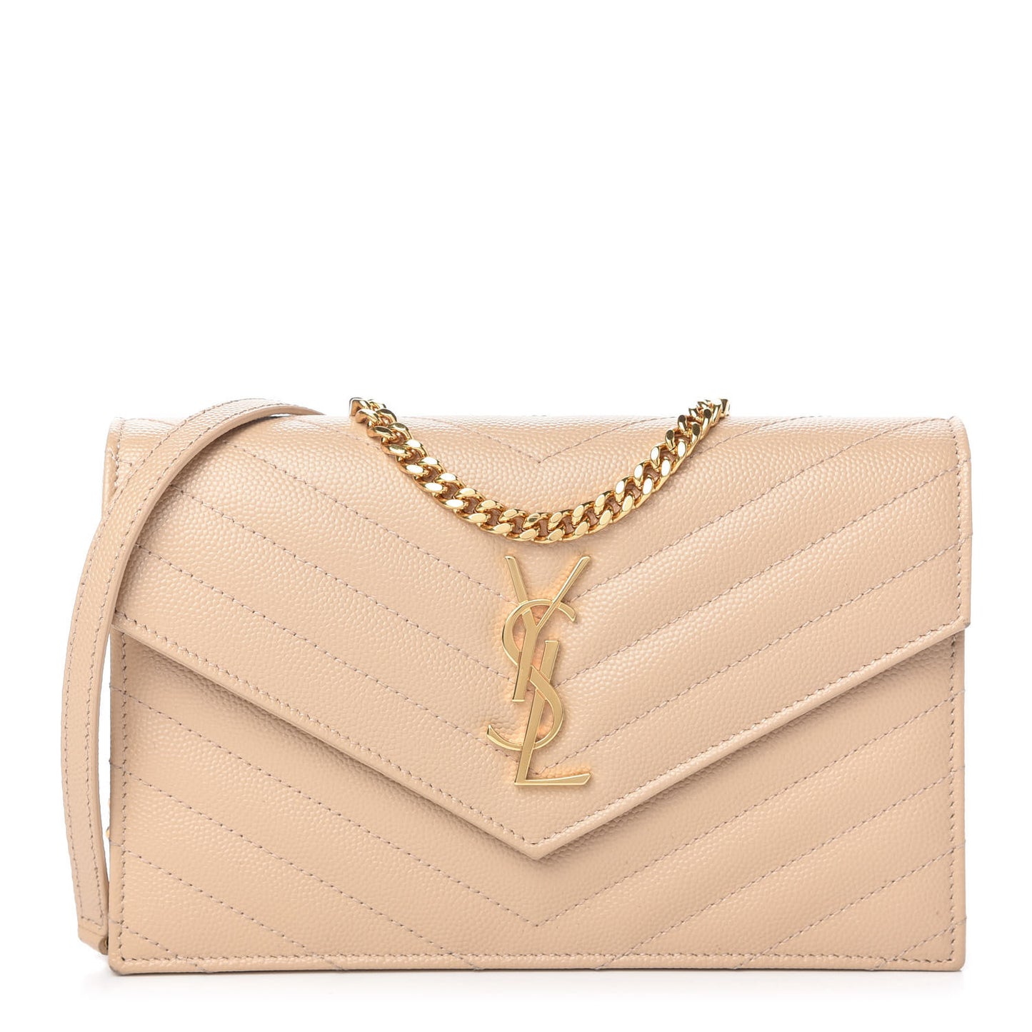 Grain De Poudre Matelasse Chevron Monogram Envelope Chain Wallet Nude Powder