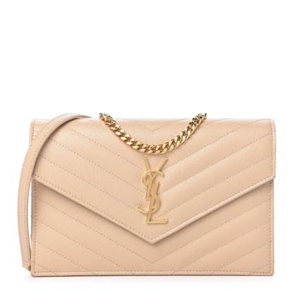 Saint Laurent Grain De Poudre Matelasse Chevron Monogram Envelope Chain Wallet Nude Powder 1 of 10