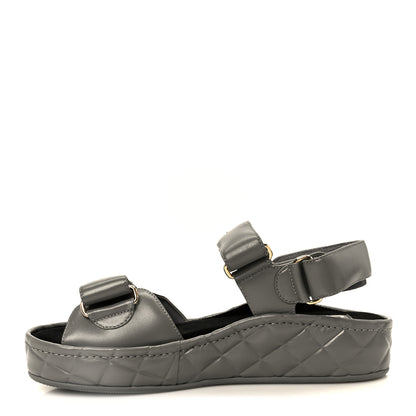 Chanel Shiny Calfskin Logo Platform Sandals 36 Grey 1 of 10