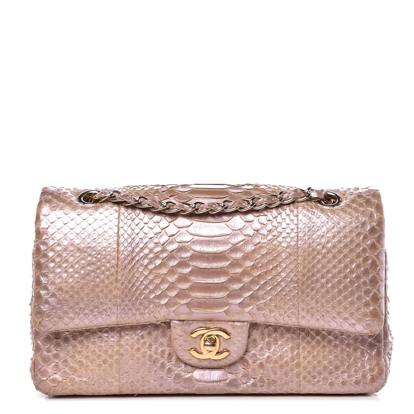 Metallic Python Medium Double Flap Pink