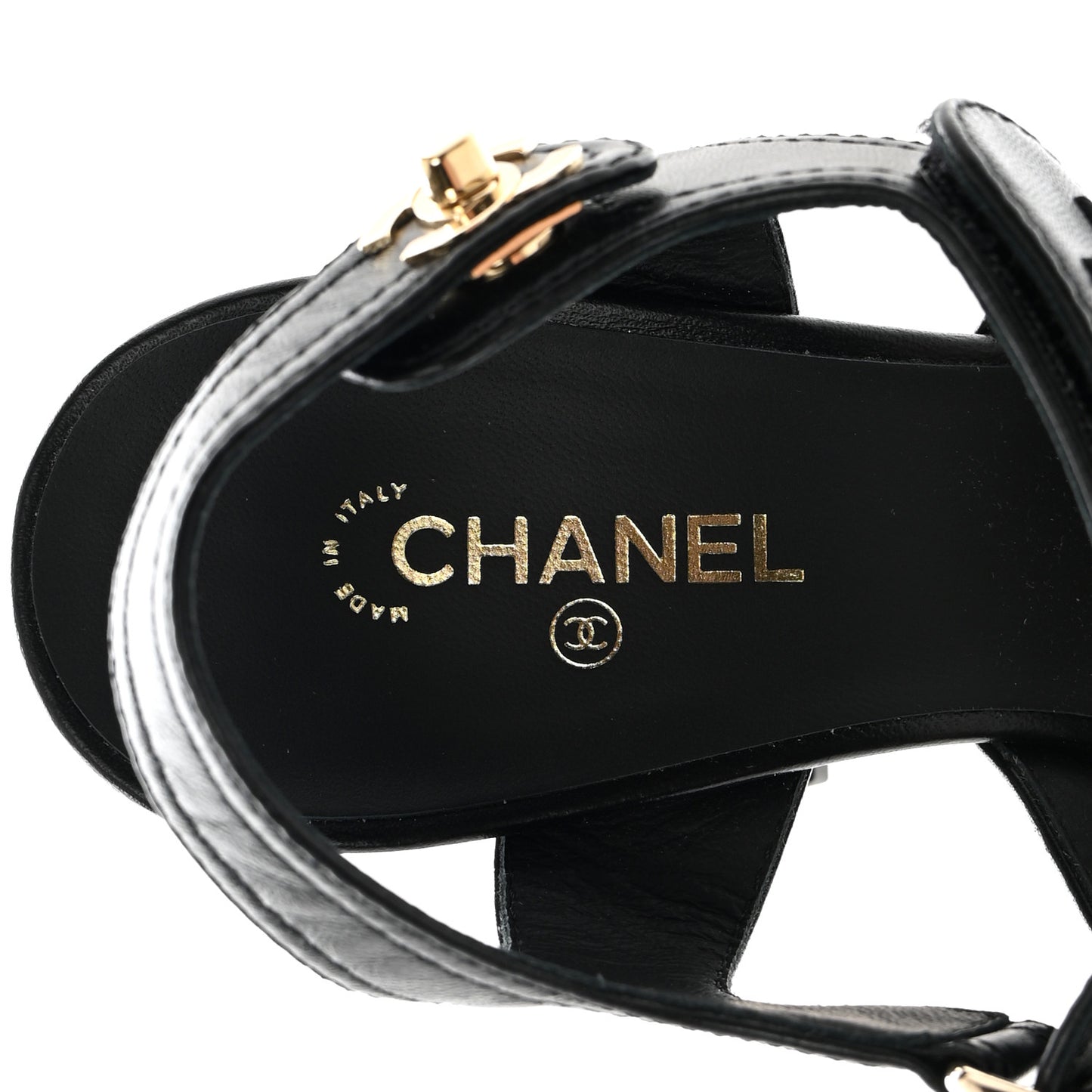 Goatskin CC Turnlock Sandals 39 Black