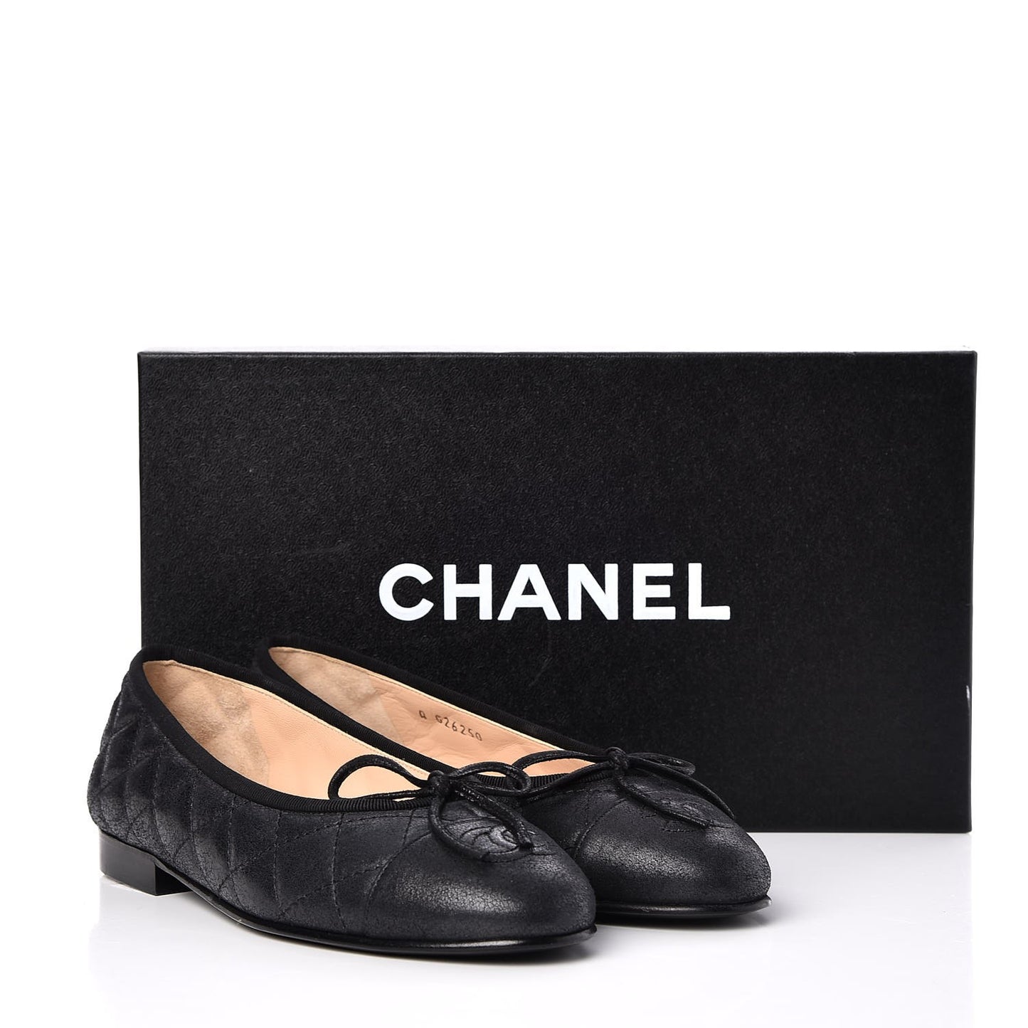 Iridescent Calfskin Quilted CC Cap Toe Ballerina Flats 34.5 Black