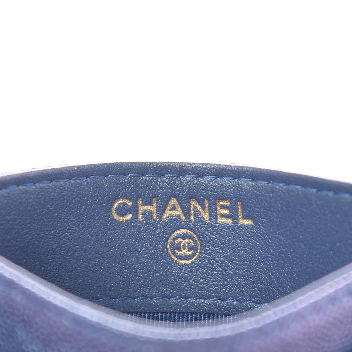Iridescent Caviar Quilted Card Holder Blue Fonce