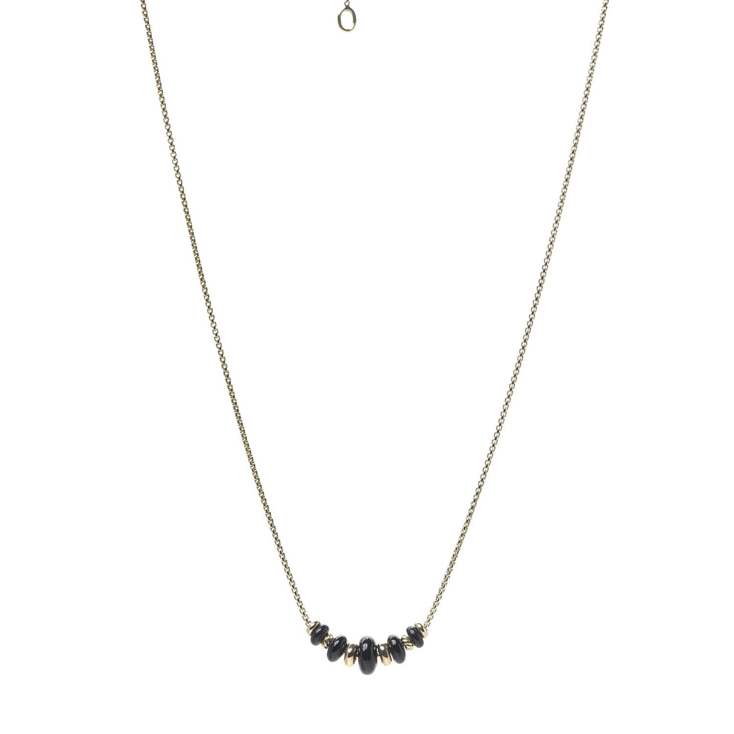 18K Yellow Gold Black Onyx Rio Rondelle Short Station Necklace