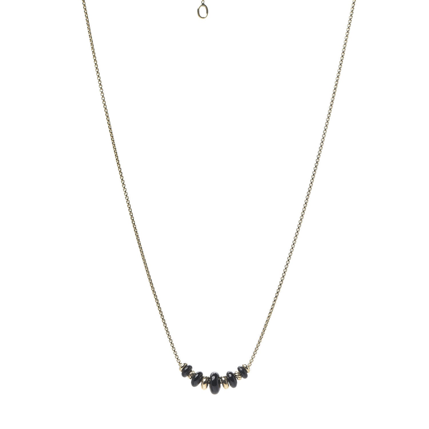 David Yurman 18K Yellow Gold Black Onyx Rio Rondelle Short Station Necklace 1 of 5