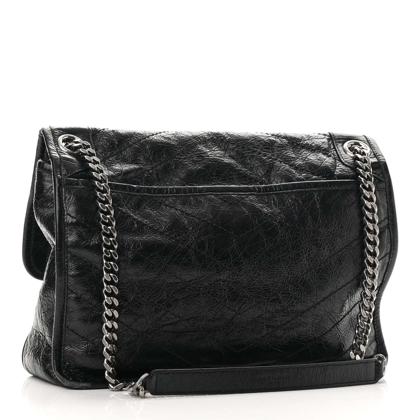 Crinkled Calfskin Matelasse Monogram Medium Niki Chain Satchel Black