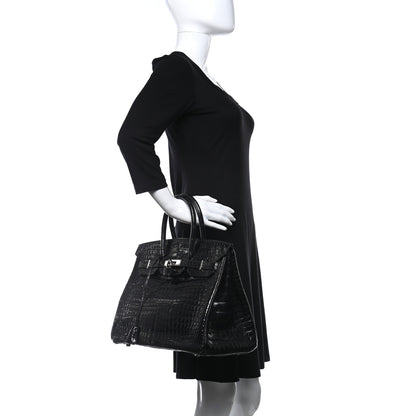 Hermes Shiny Porosus Crocodile Birkin 35 Black 2 of 12