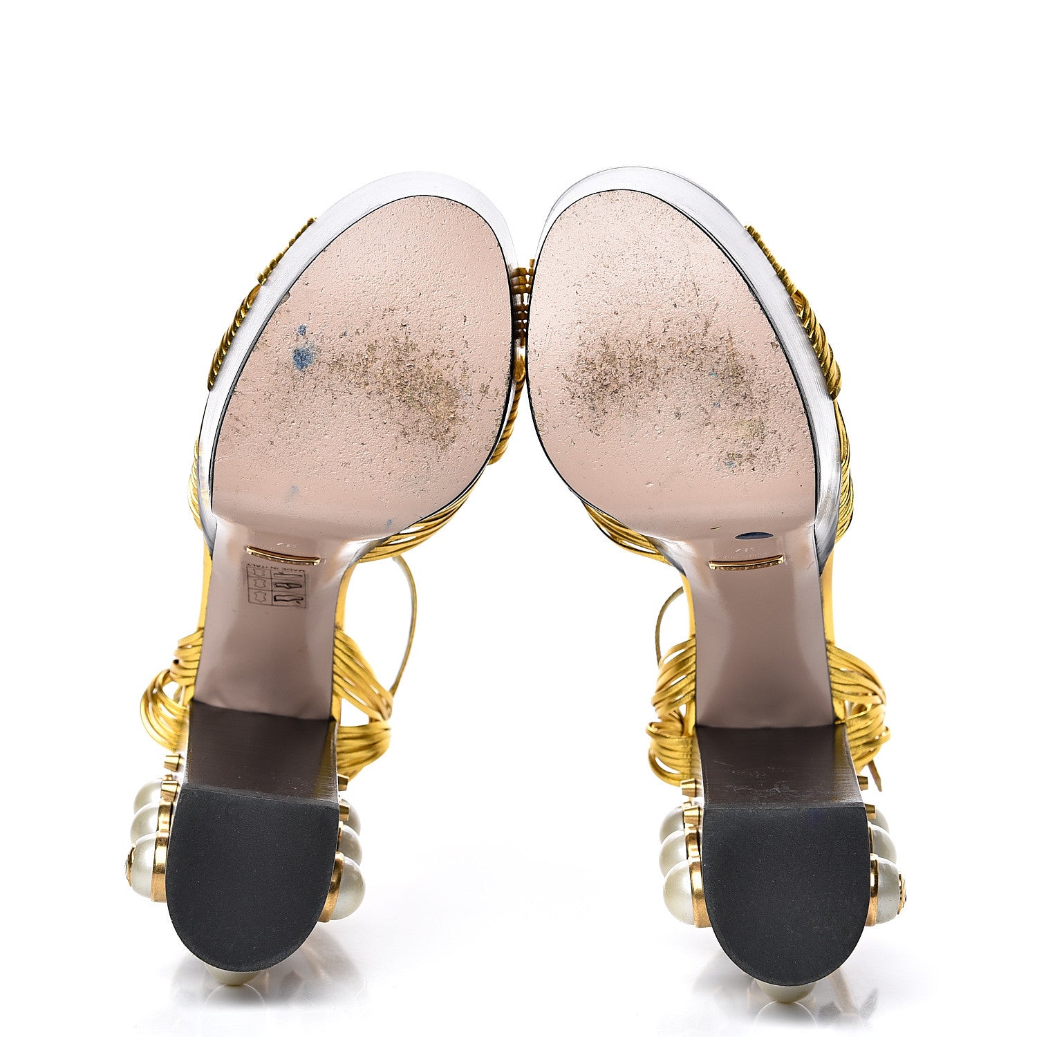 Gucci Malaga Kid Pearl Knot Platform Sandals 37 Black Gold 6 of 11