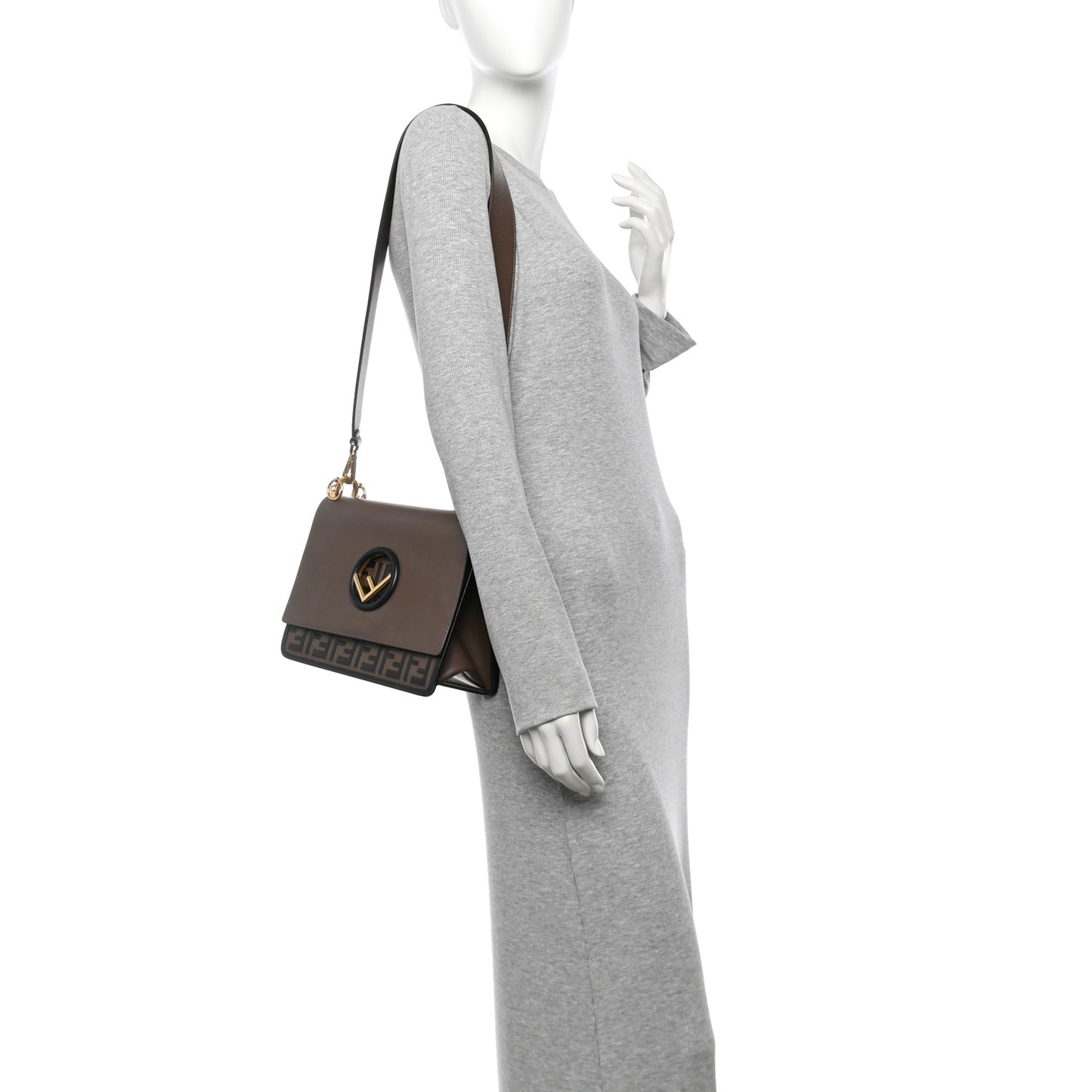 Vitello Century F is Fendi Bi-Color FF 1974 Embossed Kan I Shoulder Bag Maya Black