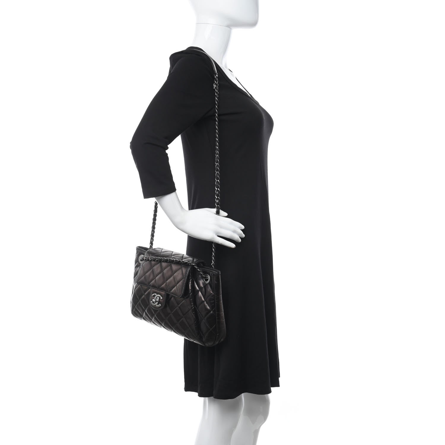 Chanel Glazed Calfskin Quilted Accordion Flap Black 3 of 9