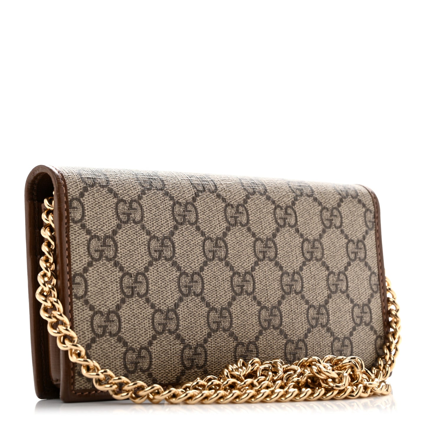 GG Supreme Monogram Azalea Calfskin Horsebit 1955 Wallet On Chain Beige Ebony Brown Sugar