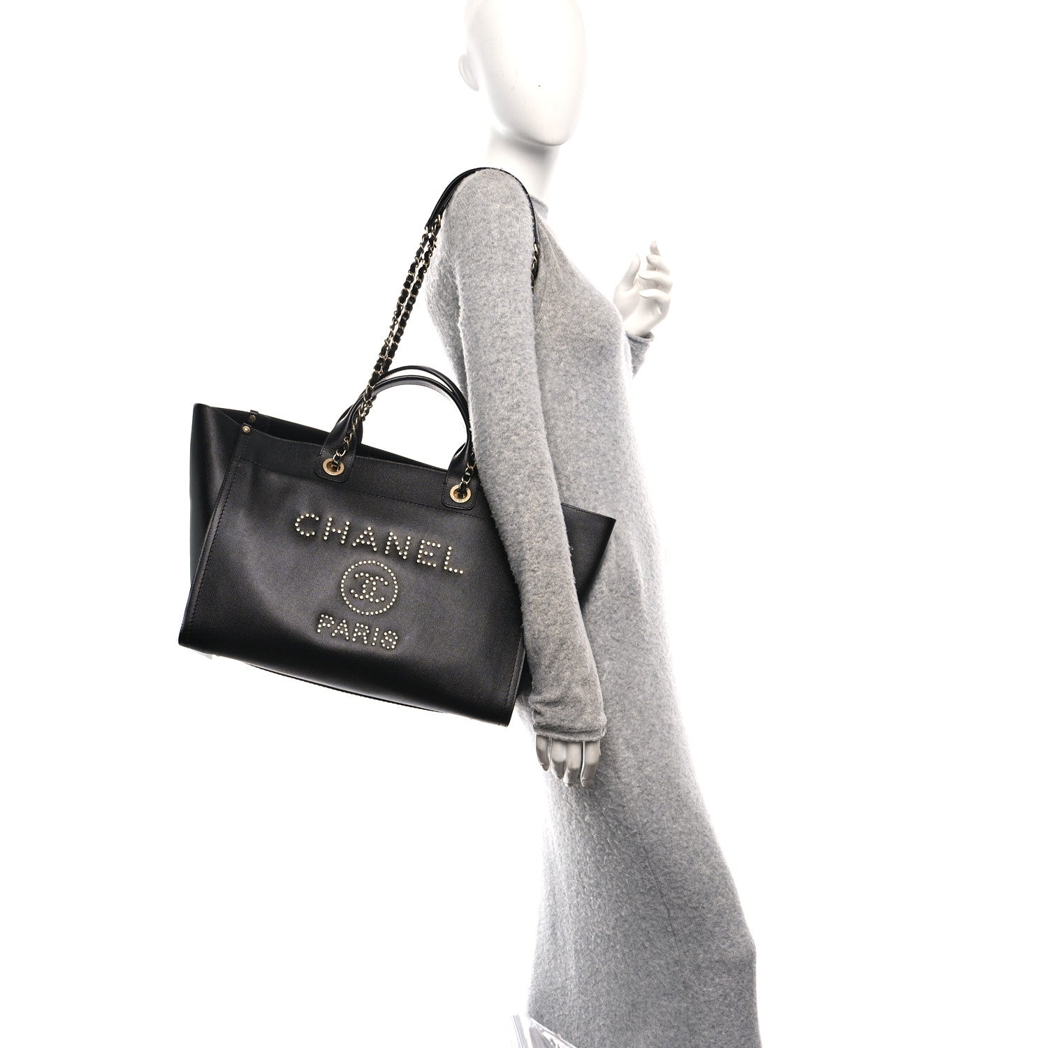 Chanel Caviar Medium Studded Deauville Tote Black 2 of 10