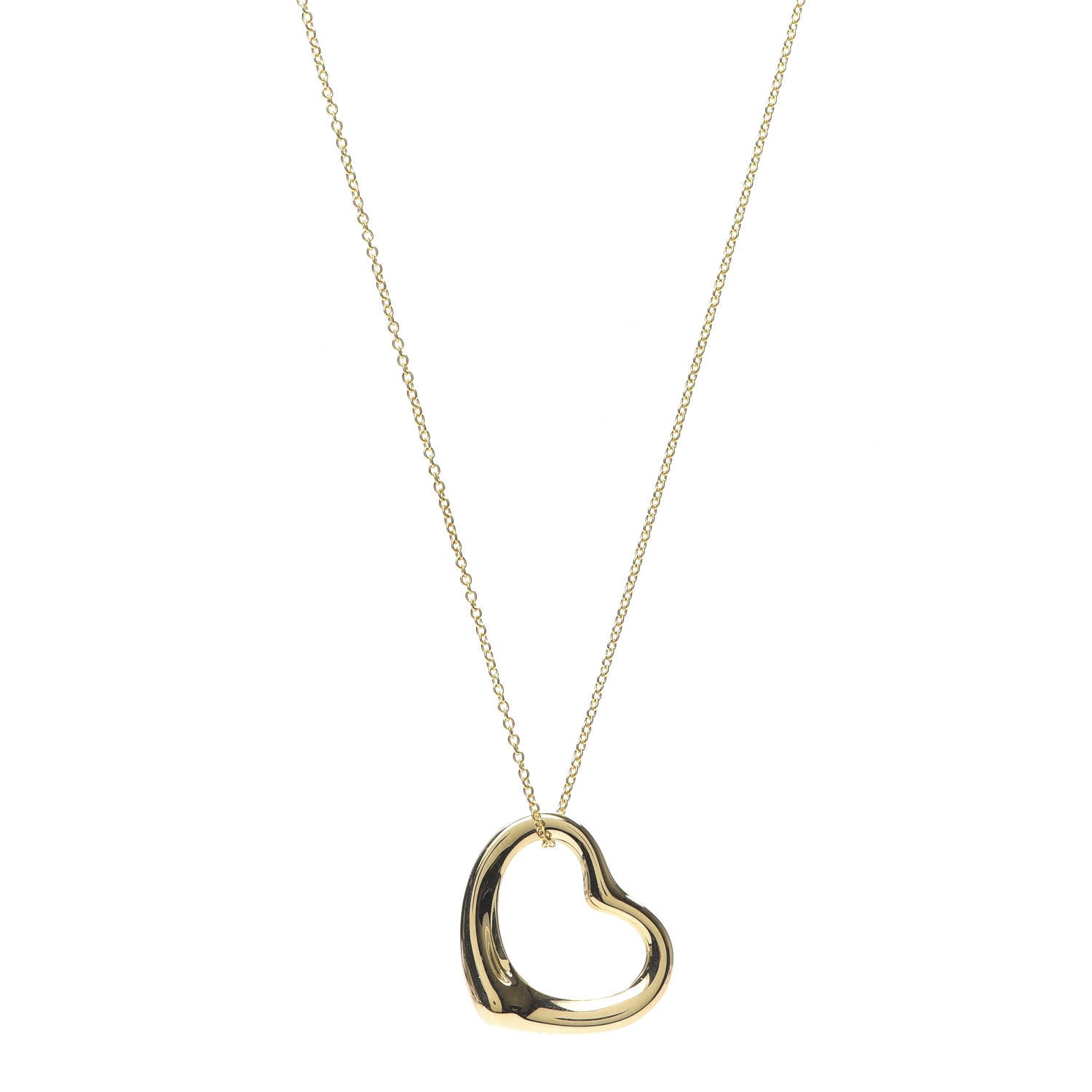 Tiffany 18K Yellow Gold 22mm Elsa Peretti Open Heart Pendant Necklace 1 of 6