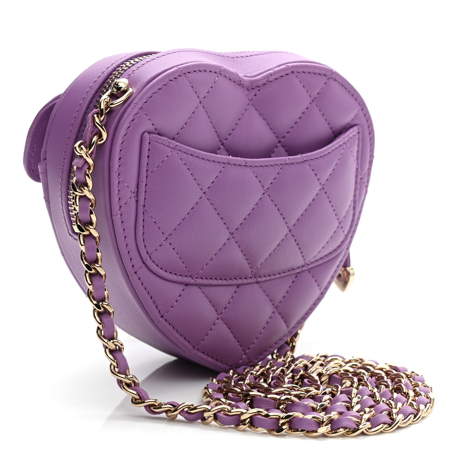 Chanel Lambskin Quilted CC In Love Heart Clutch With Chain Purple 3 of 10