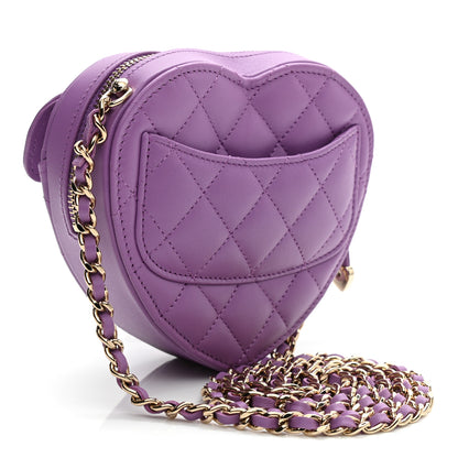Chanel Lambskin Quilted CC In Love Heart Clutch With Chain Purple 3 of 10