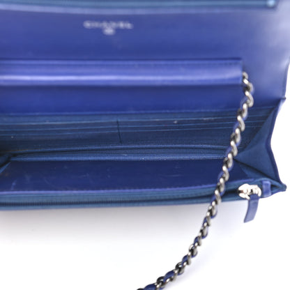 Chanel Grained Patent Calfskin Timeless Wallet On Chain WOC Blue 4 of 11