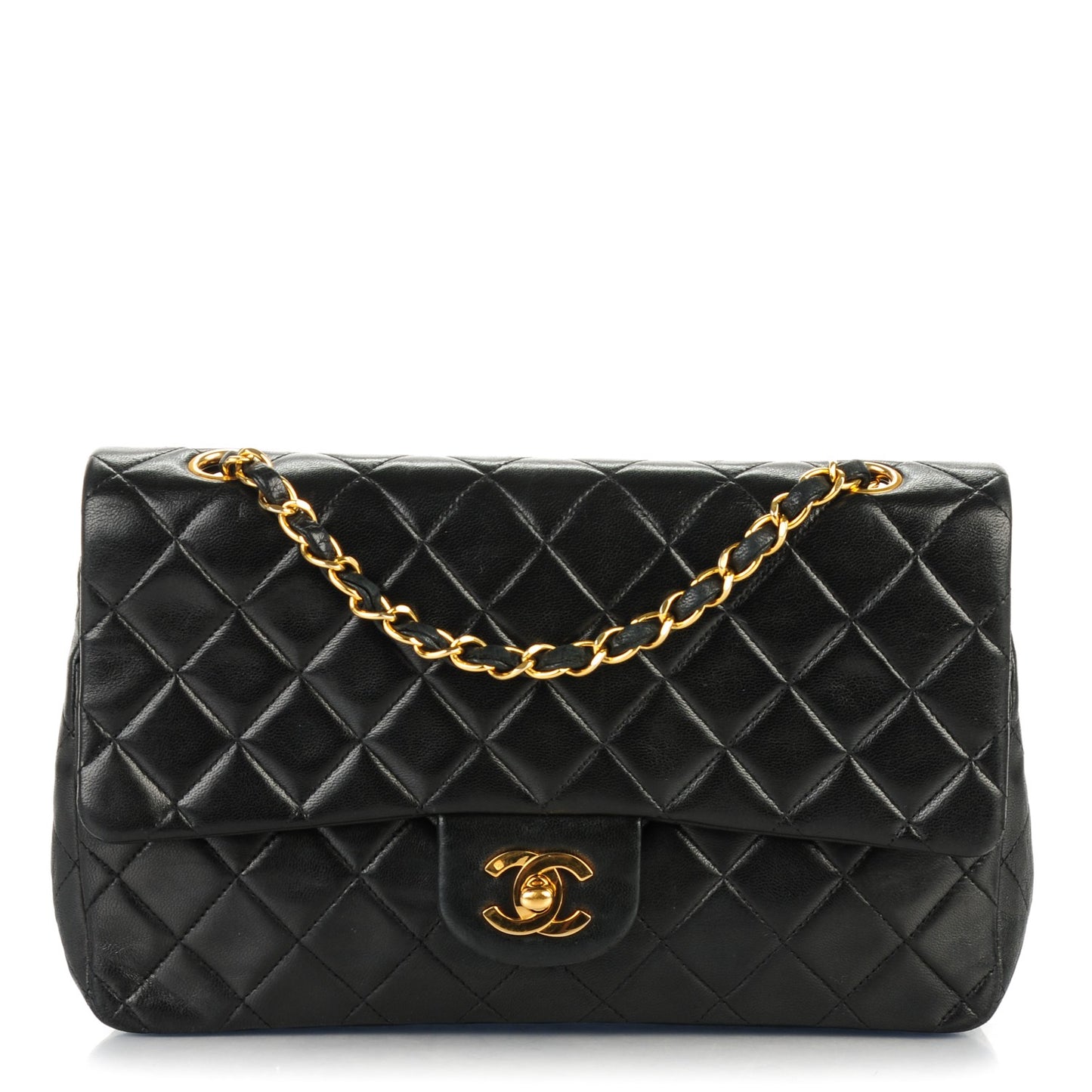 Lambskin Quilted Medium Double Flap Black