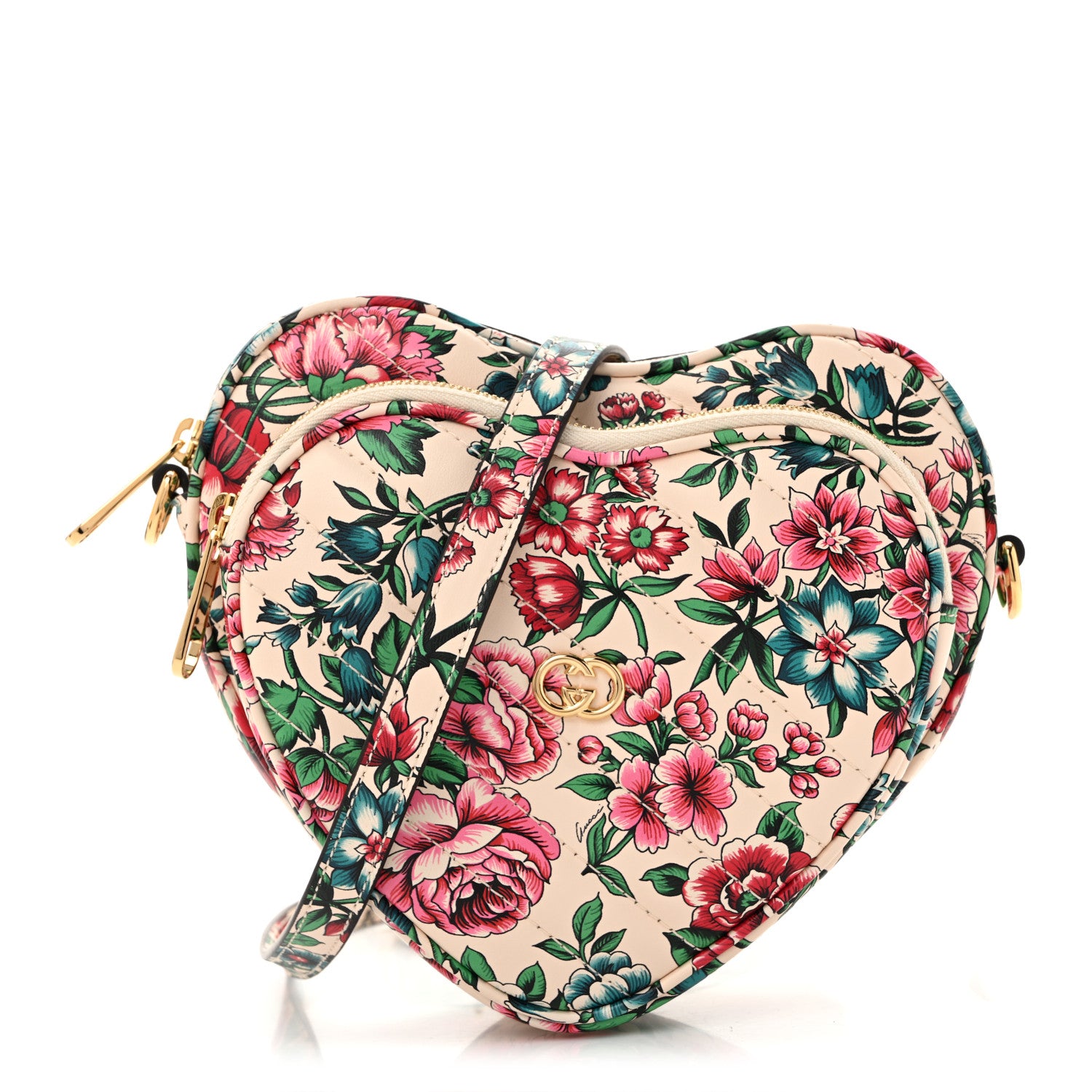 Gucci Calfskin Brit Roses Print Matelasse Diagonal Mini Interlocking G Heart Shoulder Bag Multicolor 1 of 12