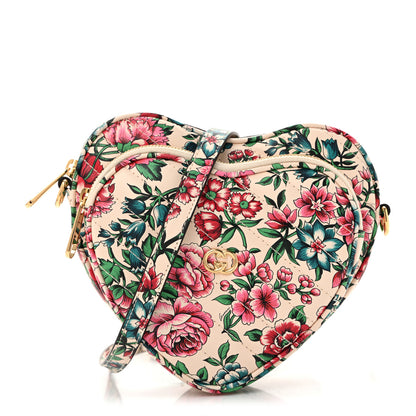 Gucci Calfskin Brit Roses Print Matelasse Diagonal Mini Interlocking G Heart Shoulder Bag Multicolor 1 of 12