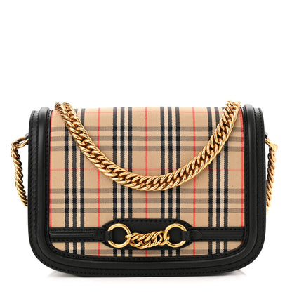 Burberry Smooth Calfskin 1983 Knight Check Link Shoulder Bag Black 1 of 10