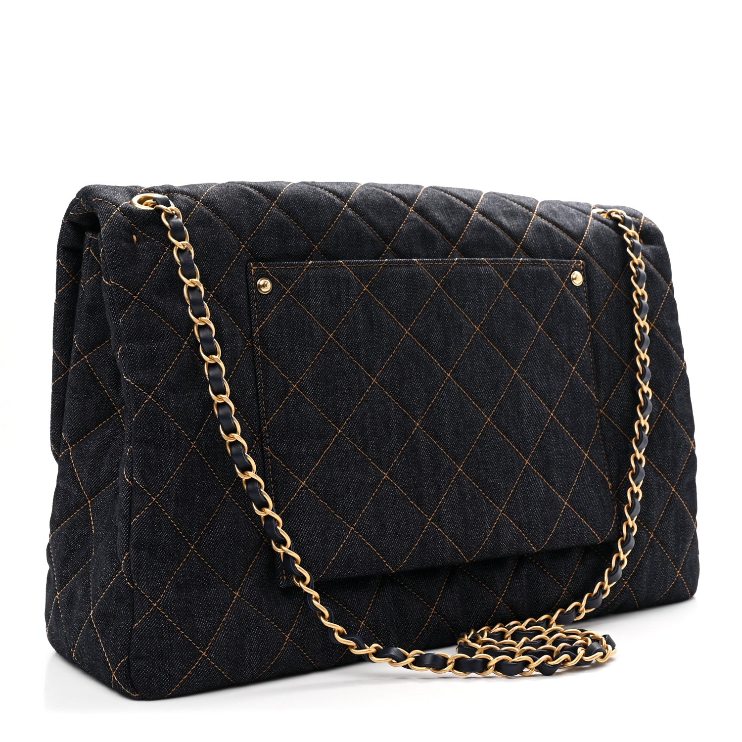 Chanel Denim Quilted XXL Travel Flap Bag Dark Blue Orange 2 of 10