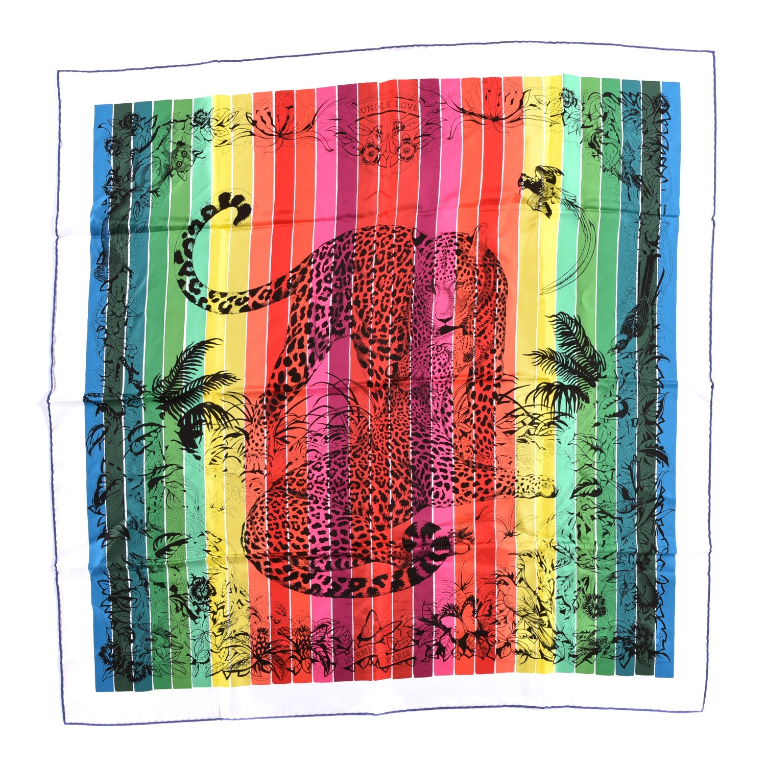 Hermes Silk Carre Jungle Love Rainbow Scarf 90 Rose Vert Jaune 2 of 4