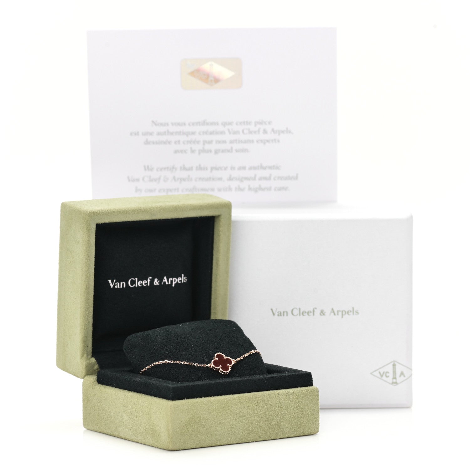 Van Cleef & Arpels 18K Rose Gold Carnelian Sweet Alhambra Bracelet 6 of 6