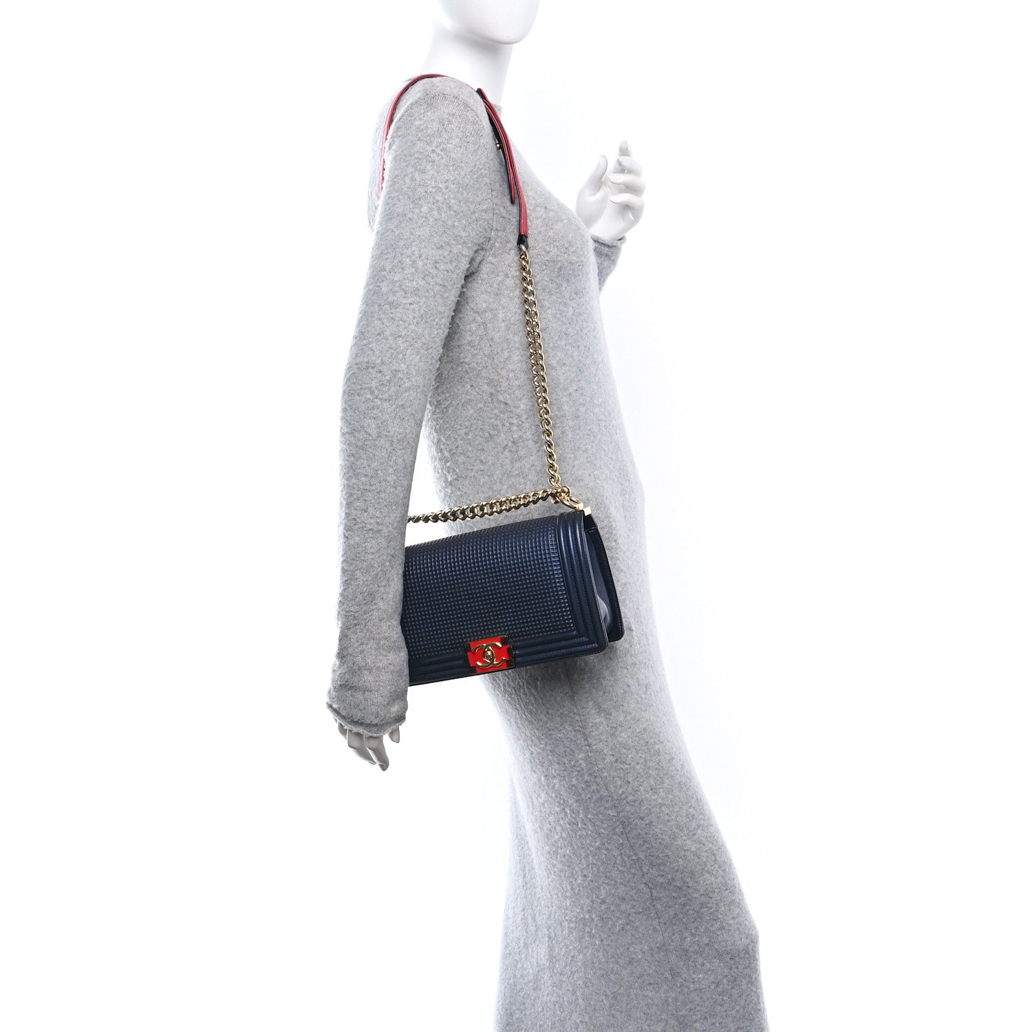 Chanel Lambskin Embossed Medium Boy Cube Flap Navy 2 of 10