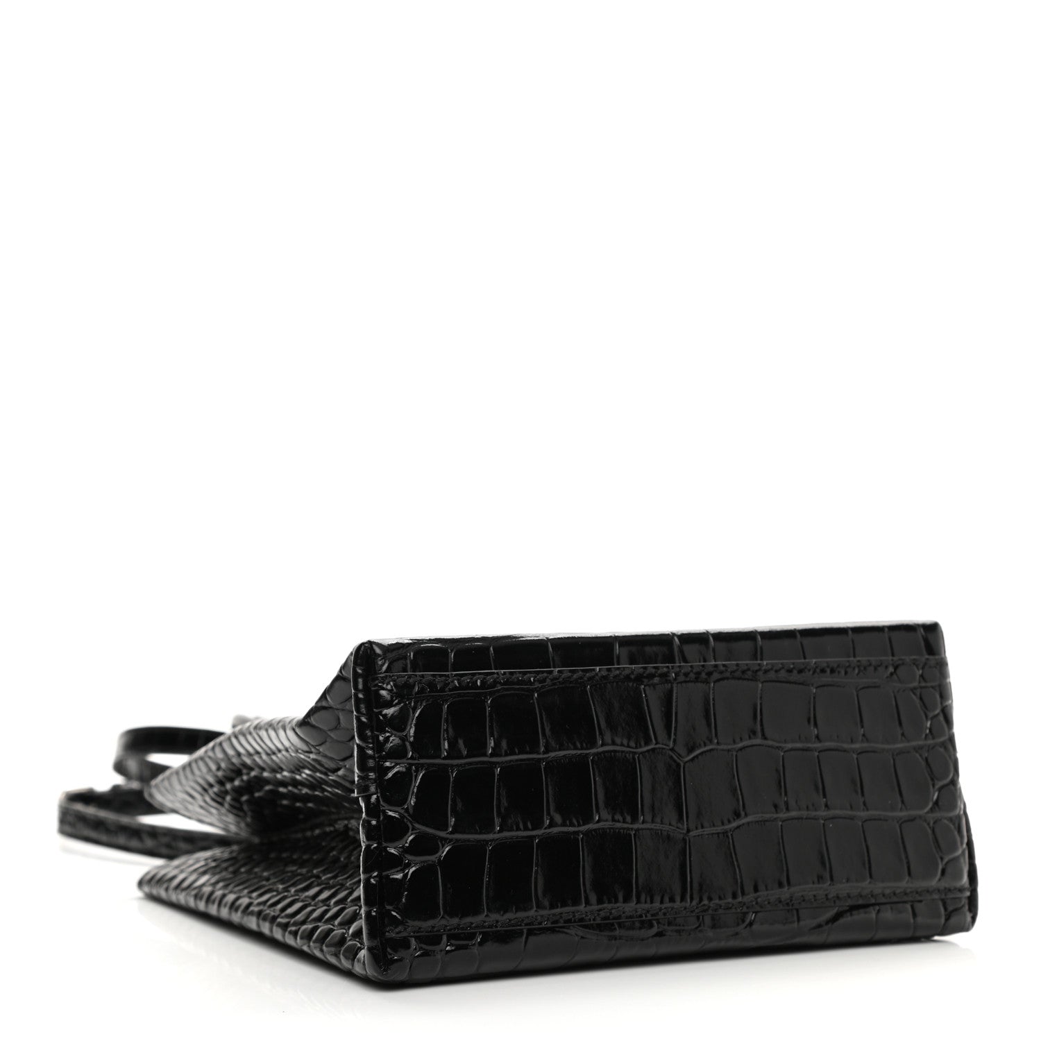 Balenciaga Shiny Calfskin Logo Crocodile Embossed North South Shopper Tote XXS Black White 4 of 10