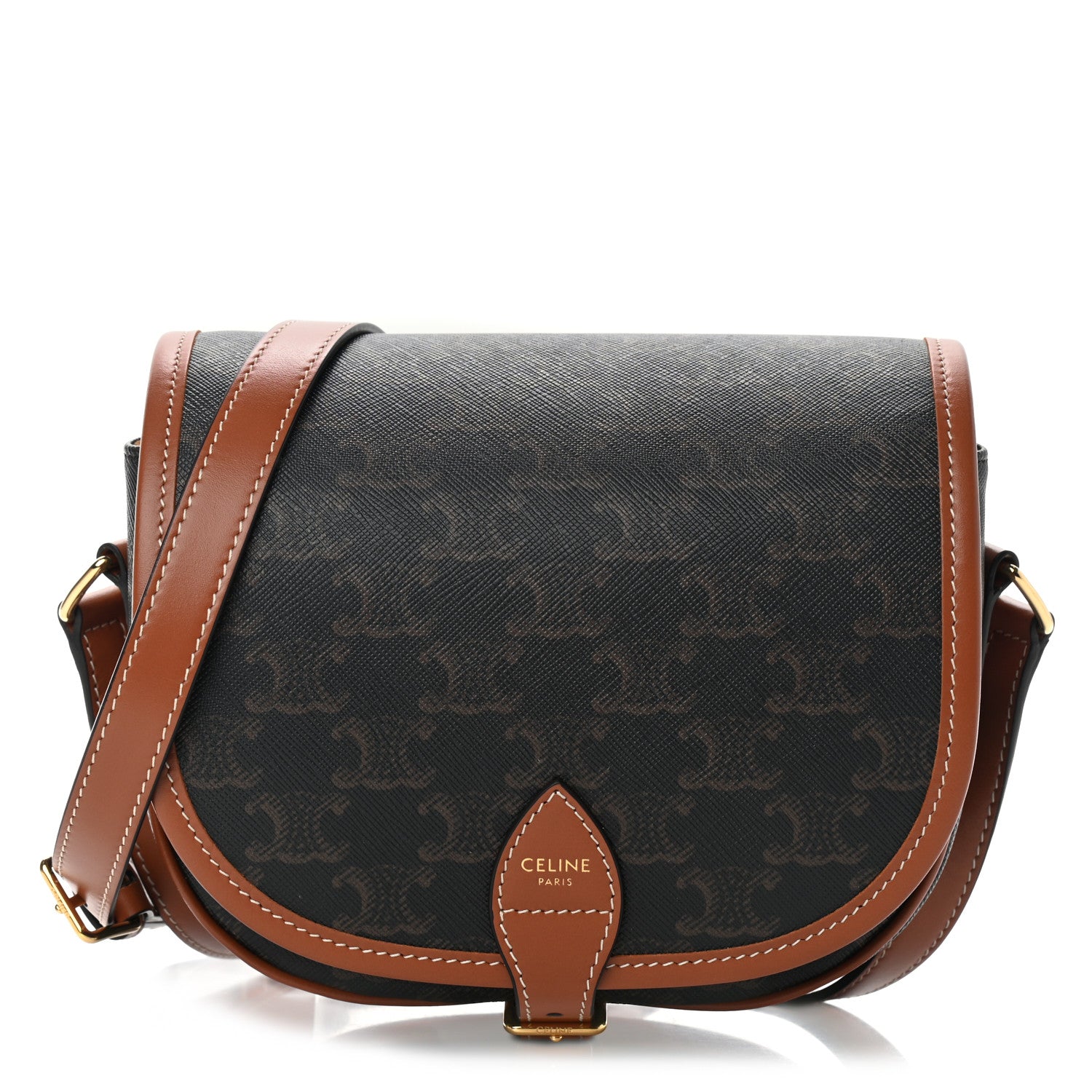Celine Triomphe Canvas Medium Folco Bag Tan 1 of 10